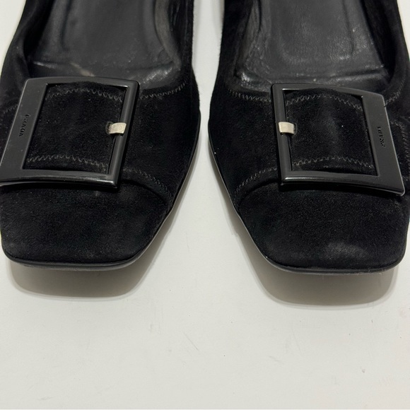 PRADA Vintage Red Label Black Square Toe Suede Buckle Kitten Heels EUC - Picture 4 of 11